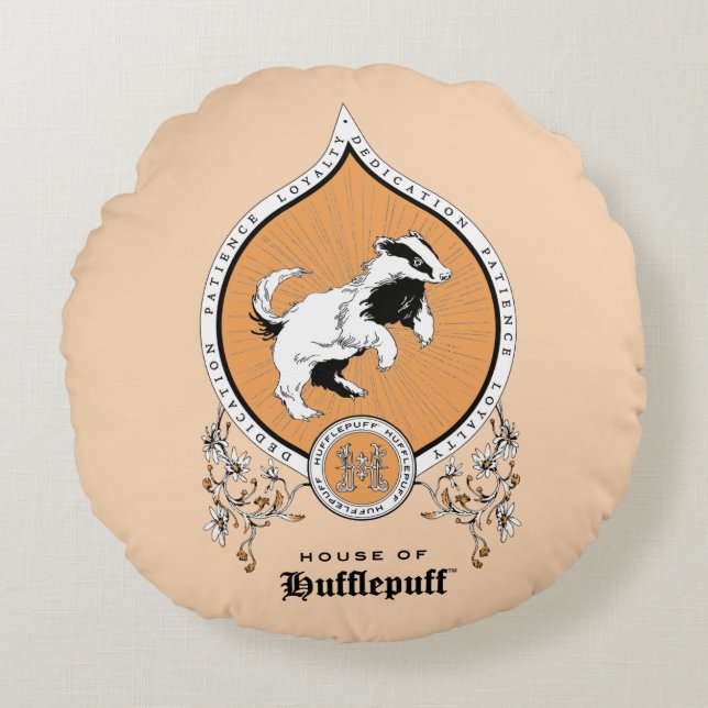 HARRY POTTER™ | Delicate Sketch HUFFLEPUFF™ Crest Round Cushion (Front)