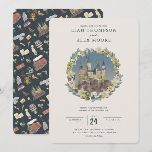 Harry Potter   Floral Hogwarts Castle Wedding Invitation