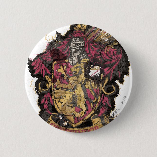 Harry Potter | Gryffindor Crest - Destroyed 6 Cm Round Badge (Front)