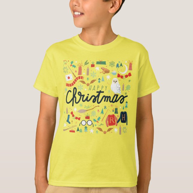 Harry Potter | Happy Christmas With Festive Icons T-Shirt (Front)