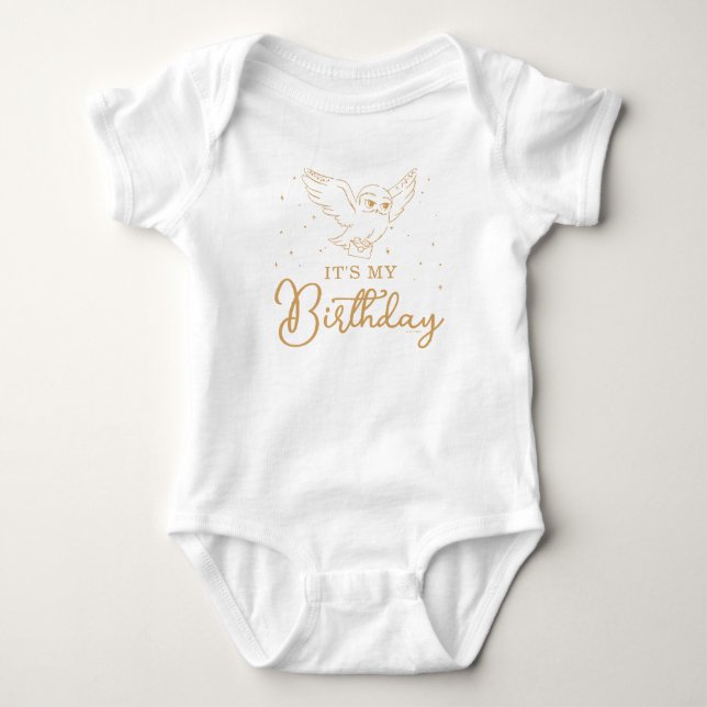 Harry Potter Hedwig Gold Magical Birthday Baby Bodysuit (Front)