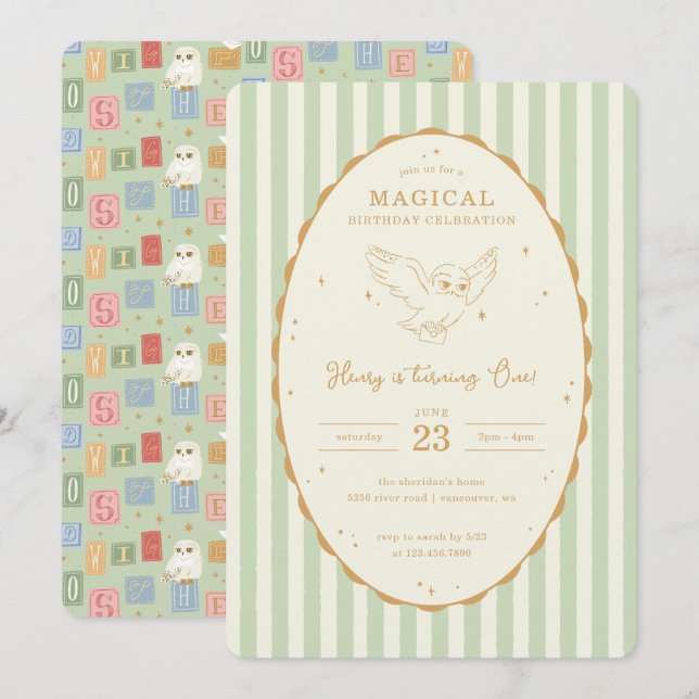 Harry Potter Hedwig Green Magical Birthday Invitation (Front/Back)