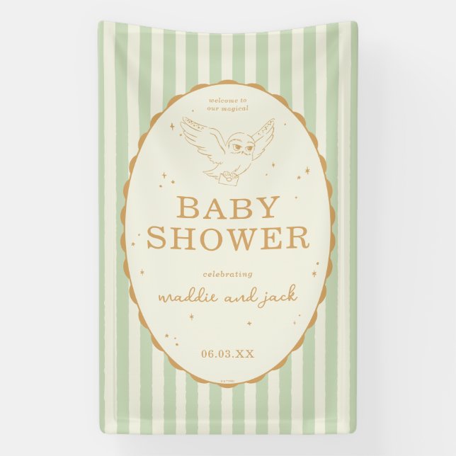 Harry Potter Hedwig Green Stripe Baby Shower Banner (Vertical)