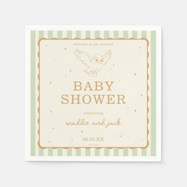Harry Potter Hedwig Green Stripe Baby Shower Napkin (Front)