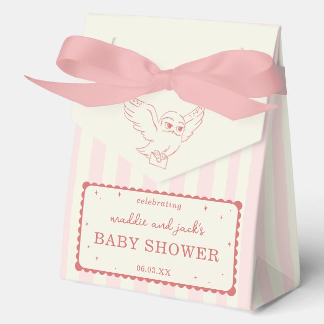 Harry Potter Hedwig Pink Stripe Baby Shower Favour Box (Front)
