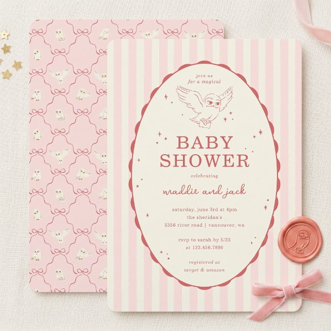 Harry Potter Hedwig Pink Stripe Baby Shower Invitation (Creator Uploaded)