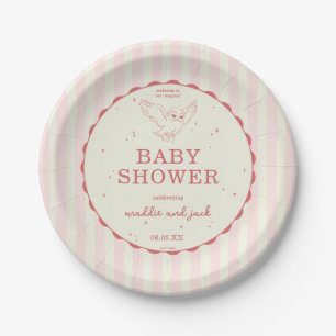 Harry Potter Hedwig Pink Stripe Baby Shower Paper Plate