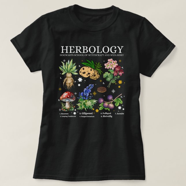 Harry Potter Herbology Plants Short Sleeve T-Shirt (Design Front)