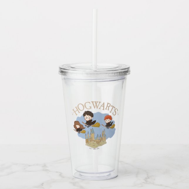 HARRY POTTER™, Hermione, & Ron Fly Over HOGWARTS™ Acrylic Tumbler (Front)