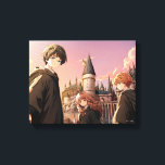 HARRY POTTER™ Hermione & Ron HOGWARTS™ Anime Scene Canvas Print<br><div class="desc">Step into the wizarding world with this stunning illustration featuring Harry Potter™, Hermione Granger, and Ron Weasley standing before the majestic towers of Hogwarts™ at sunset. Bathed in warm golden light and soft twilight hues, the trio stands ready for whatever magical adventure awaits. With wands in hand and Hogwarts rising...</div>