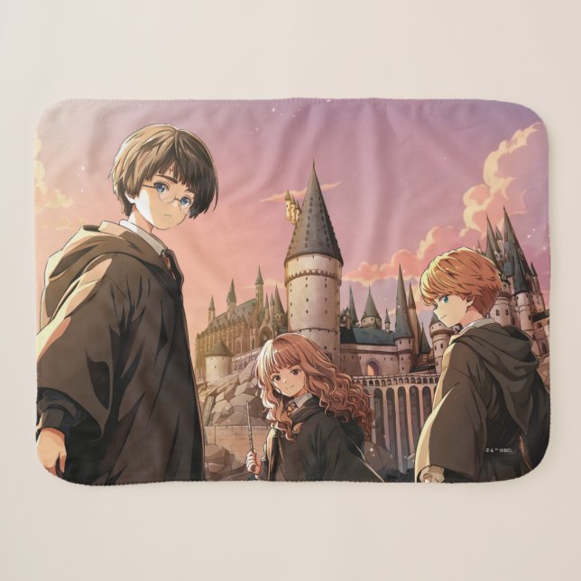 HARRY POTTER™ Hermione & Ron HOGWARTS™ Anime Scene Sherpa Blanket (Front (Horizontal))