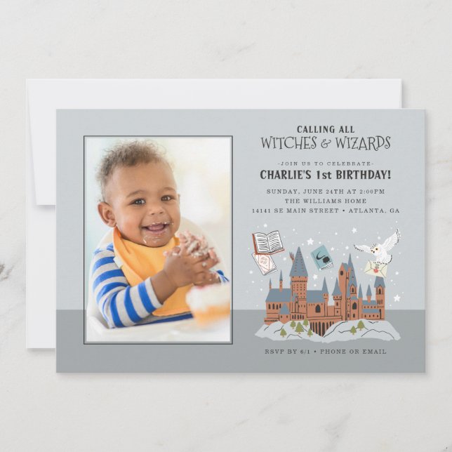 Harry Potter | Hogwarts Castle 1st Birthday Photo Invitation (Front)