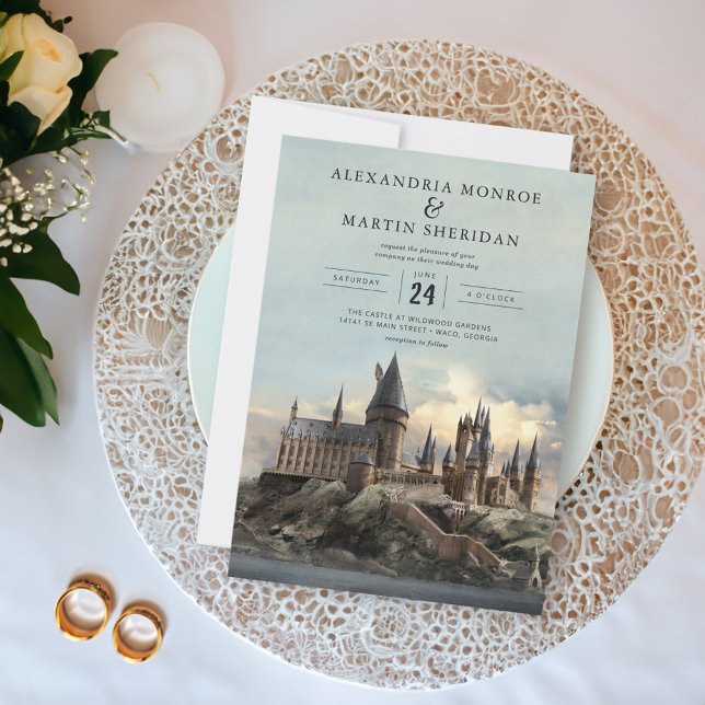Harry Potter | Hogwarts Castle Wedding Invitation (Card on table)