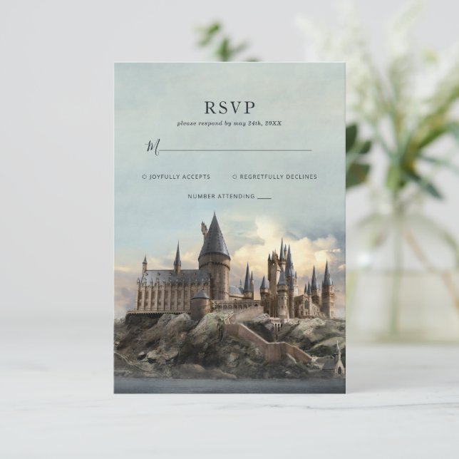 Harry Potter | Hogwarts Castle Wedding RSVP Card (Standing Front)
