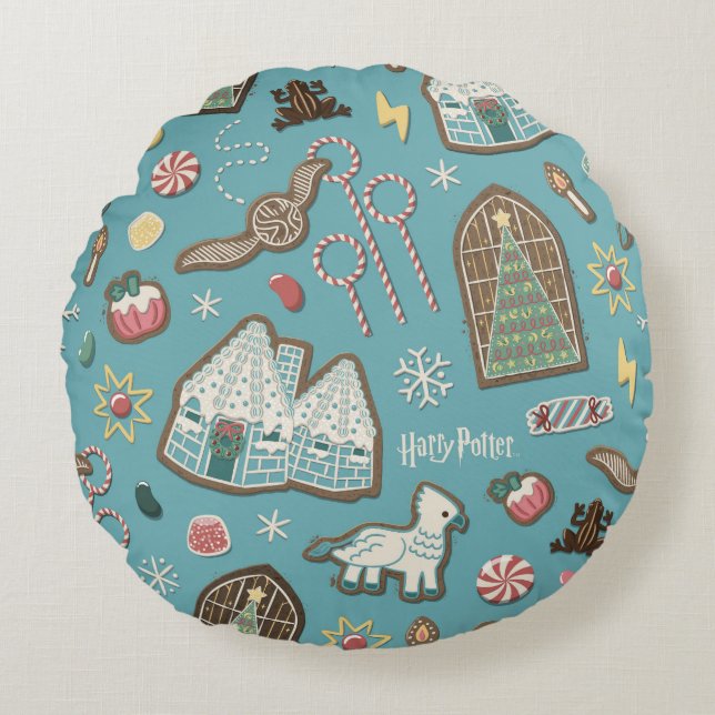 HARRY POTTER™ HOGWARTS™ Christmas Cookie Pattern Round Cushion (Front)