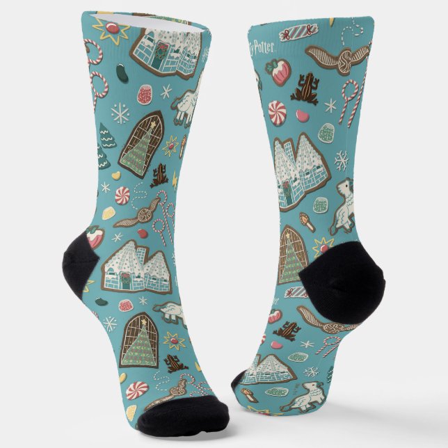 HARRY POTTER™ HOGWARTS™ Christmas Cookie Pattern Socks (Angled)