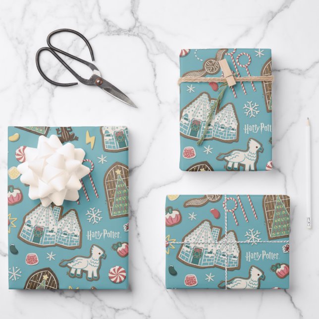 HARRY POTTER™ HOGWARTS™ Christmas Cookie Pattern Wrapping Paper Sheet (Front)