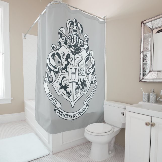 Harry Potter | Hogwarts Crest - Black and White Shower Curtain (In Situ)