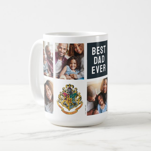 Harry Potter | Hogwarts Crest - Dad Photo Collage Coffee Mug (Front Left)