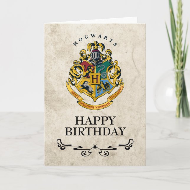 Harry Potter Hogwarts Crest Happy Birthday Card (Front)