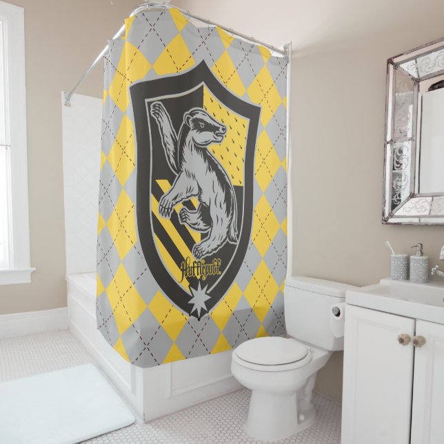 Harry Potter | Hufflepuff House Pride Crest Shower Curtain (In Situ)