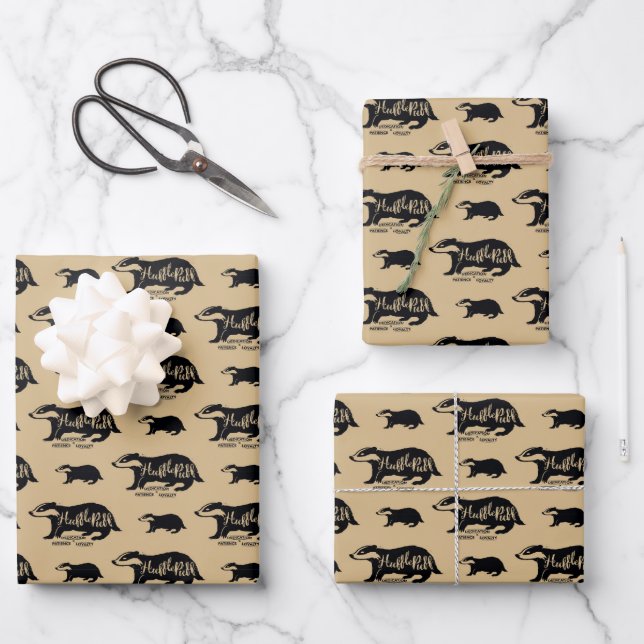 Harry Potter | HUFFLEPUFF™ Silhouette Typography Wrapping Paper Sheet (Front)