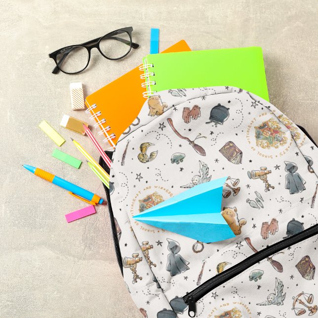 Harry Potter Icons Pattern Printed Backpack (Backpack filled with school supplies)
