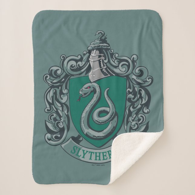 Harry Potter | Slytherin Crest Green Sherpa Blanket (Front)