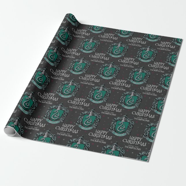 Harry Potter | Slytherin Crest - Happy Christmas Wrapping Paper (Unrolled)