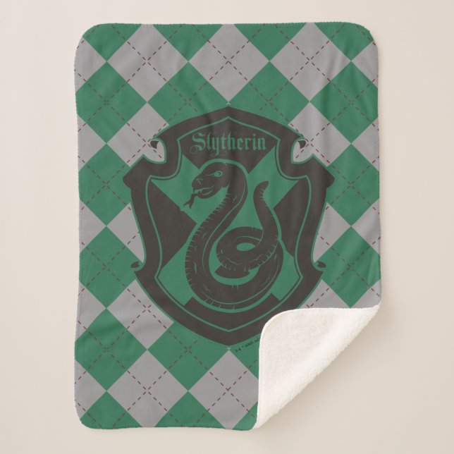 Harry Potter | Slytherin House Pride Crest Sherpa Blanket (Front)
