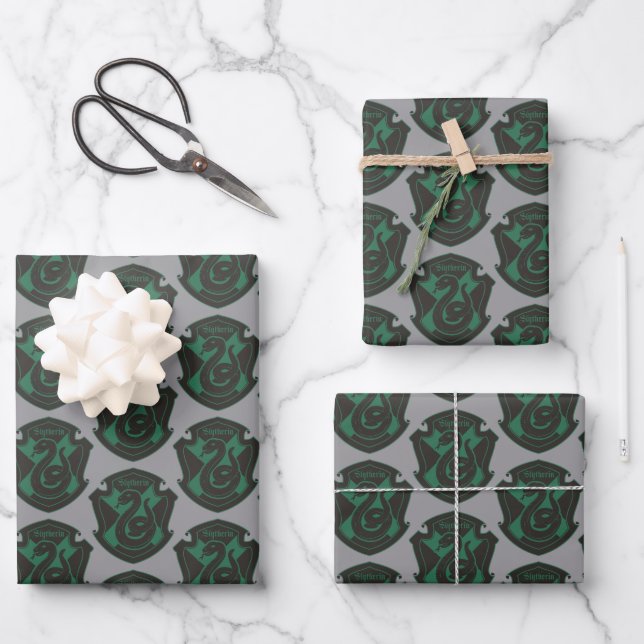 Harry Potter | Slytherin House Pride Crest Wrapping Paper Sheet (Front)