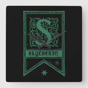Harry Potter   Slytherin Monogram Banner Square Wall Clock