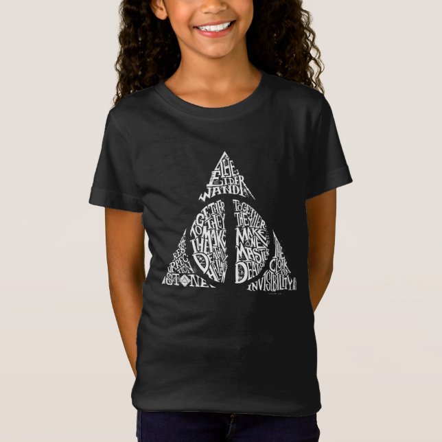 Harry Potter Spell | DEATHLY HALLOWS Typography Gr T-Shirt (Front)