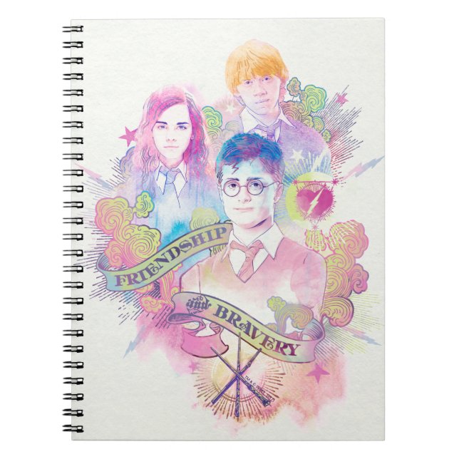 Harry Potter Spell | Harry, Hermione, & Ron Waterc Spiral Notebook (Front)