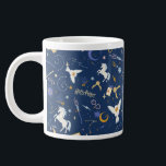 HARRY POTTER™ Summer Solstice Icon Pattern Large Coffee Mug<br><div class="desc">Dive into a starry night of wizarding wonder with this enchanting magical icons pattern. Set against a deep midnight-blue background, this all-over print features a delightful mix of floating letters, golden snitches, wands, glasses, constellations, moons, lightning bolts, unicorns, and soaring owls. The celestial details and scattered sparkles create a dreamy,...</div>
