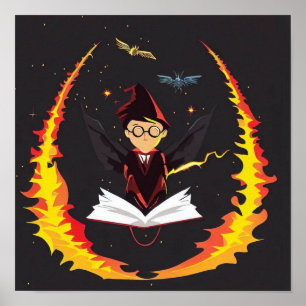 HARRY POTTER WEARING HAT  FIRE  BOOK  POSTER