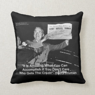 Harry Truman Holding Newspaper “Dewey Loves Truman Cushion