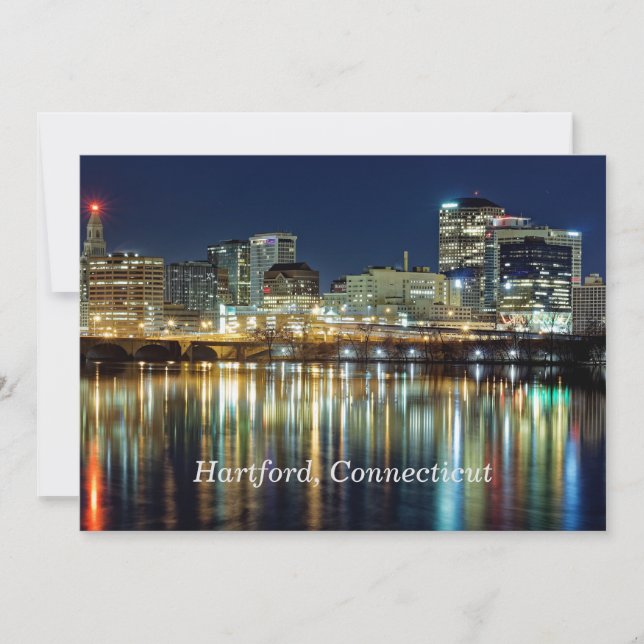 Hartford, Connecticut labelled cityscape photograp Holiday Card (Front)