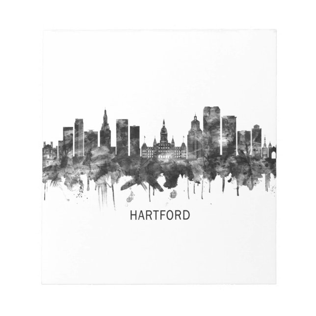 Hartford Connecticut Skyline BW Notepad (Front)