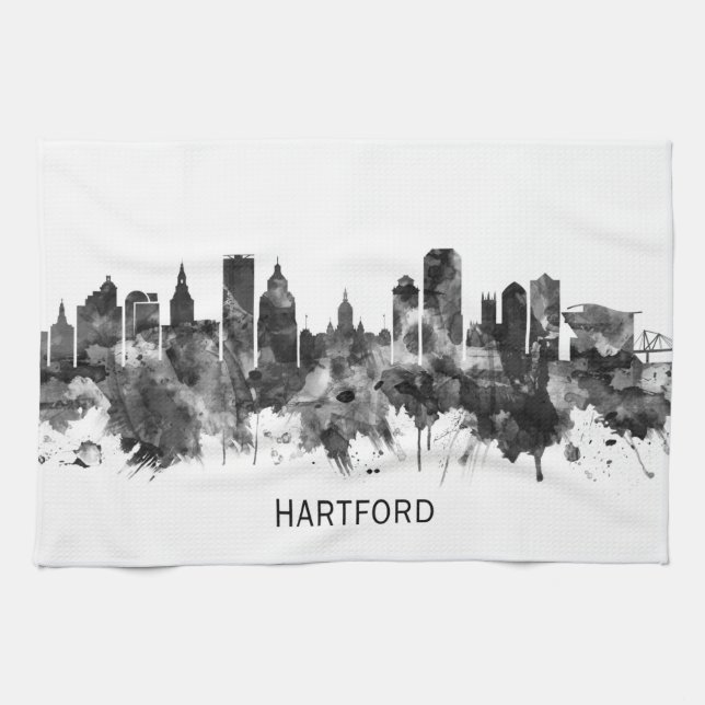 Hartford Connecticut Skyline BW Tea Towel (Horizontal)