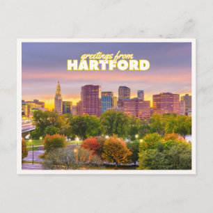 Hartford Connecticut Skyline Fall Foliage Greeting Postcard