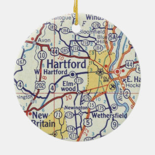 Hartford CT Vintage Map Ceramic Tree Decoration