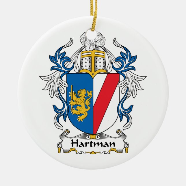 Hartman Family Crest Ceramic Tree Decoration (Front)