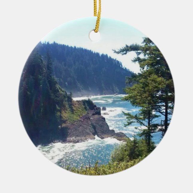 Hart's Cove, Oregon Coast Ceramic Tree Decoration (Front)