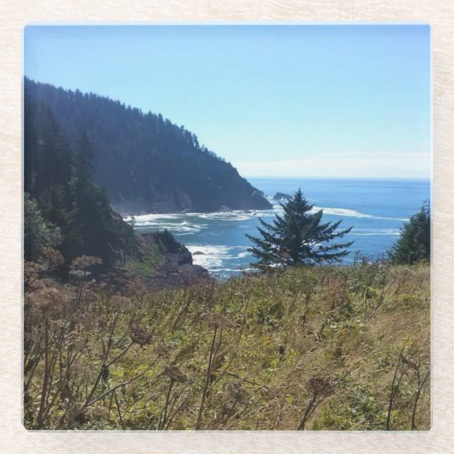 Hart's Cove, Oregon Coast Glass Coaster (Front)