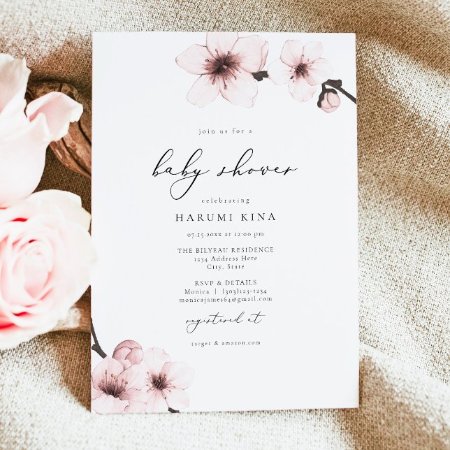 HARUMI Elegant Sakura Cherry Blossom Baby Shower Invitation (Creator Uploaded)