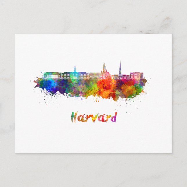 Harvard skyline in watercolor postcard (Front)