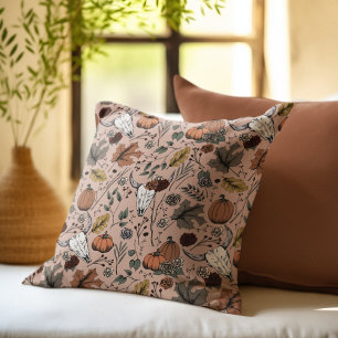 Harvest and Horns Cow Skull Vintage Rose Cushion