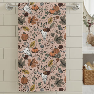 Harvest and Horns Cow Skull Vintage Rose Hand Towel