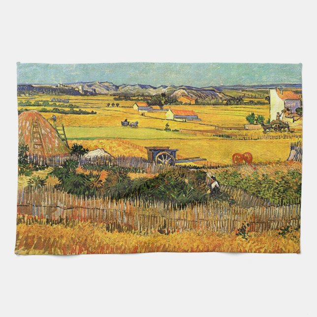 Harvest at La Crau, Montmajour by Vincent van Gogh Tea Towel (Horizontal)